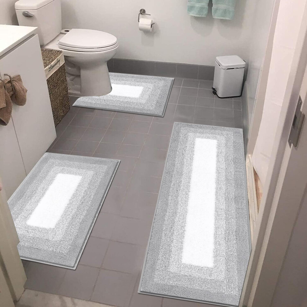 3 Piece Bathroom Rugs Sets Non-Slip Absorbent Plush Shaggy Microfiber Machine Washable Bath Mats Light Grey-image-OPC-PHZPNCQ-NEW