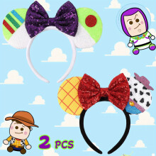(TOYSTORY-2PCS) 2pcs Toy Story Mouse Ears Headbands with Sequin Bows - Colorful Character Designs