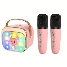 (Pink) For Mini Karaoke Machine with LED Lights, Portable Wireless Speaker, 5.2 Surround Sound, USB-C Charging, Lithium Battery, Multiple Mode Settings