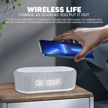 (Default Title) Bluetooth Speaker with 15W Wireless Charging LED Clock, Alarm, RGB Night Light