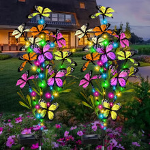 (2pack, Butterfly Flower) New Solar Butterfly Tree, Outdoor Decor for Garden, Lawn, Patio Solar Yard Lights, Charges in Sunlight Automatically Illuminates at Night