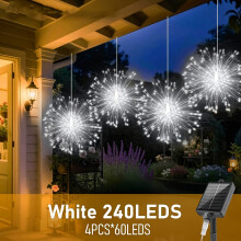 (White, Solar-4Pcs*60leds-240leds) 4pcs Set, Solar Panel Outdoor Fireworks Pendant Light, LED Starburst String Light, 8-mode Suspended Fairy Light, Solar Fairy String Light,