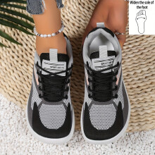(Light Grey, 6) Women's Wide Platform Sneakers - Breathable Fabric Gym Shoes, Cushioned EVA Sole