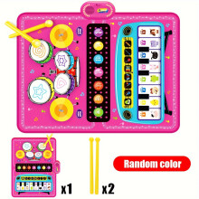 (pink) Interactive 1pc Kids Music Play Mat with Piano and Drum Set | Fine Motor Skills Development, Musical Sensitivity | Holiday Gift for Boys and Girls