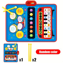 (Blue) Interactive 1pc Kids Music Play Mat with Piano and Drum Set | Fine Motor Skills Development, Musical Sensitivity | Holiday Gift for Boys and Girls