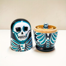 (Skeleton) Halloween-Themed Wooden Nesting Dolls - Handmade Matryoshka with Spooky Pumpkin,, and Skeleton Designs
