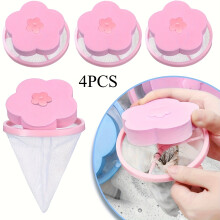 (4pcs Pink) 4pcs Washing Machine Fleece Catcher, Reusable Floating Filter Mesh Bag for Laundry - Pink and Blue Available