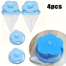 (4 Pieces Of Blue) 4pcs Washing Machine Fleece Catcher, Reusable Floating Filter Mesh Bag for Laundry - Pink and Blue Available