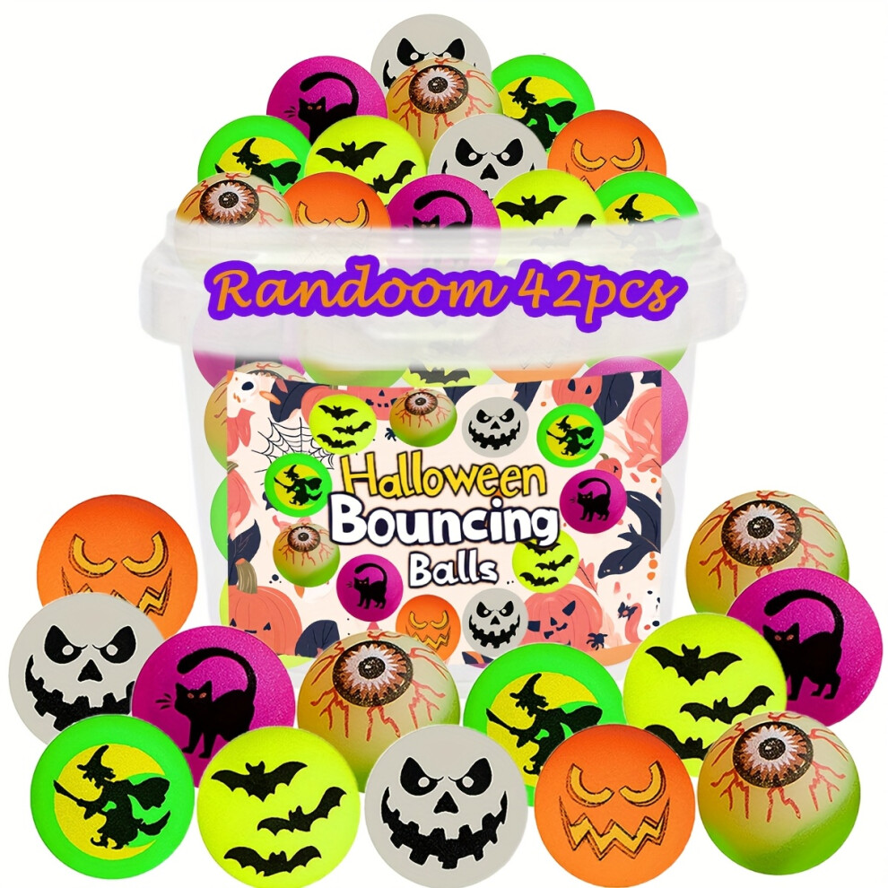 Bghone (42Pcs) 42/72Pcs Glow In The Halloween Bouncing Balls - Spooky Rubber Party Favors With Pumpkin, Bat, Skull Designs For Trick-Or-Treat Dark