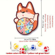 (Fox) 1pc Youngsters' Sticky Ball Target Board with 6 Balls & Hook - Cartoon Animal Game Featuring Fox, Elephant, Dinosaur- for Birthday Parties
