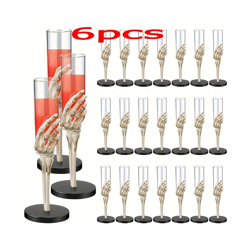 Bghone (6Pcs) 3/6Pcs Spine-Chilling Skeleton Hand & Arm Design Plastic Champagne Flutes | Mixed Color Halloween Party Decor, Haunted House Centerpiece