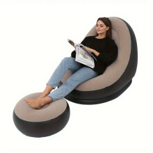 (Black and brown color inflatable sofa footrest) Portable Inflatable Sofa Bed - Foldable Single Person Lounge Chair with Microfiber Cover, Perfect for Dorms, Balconies, and Outdoor Camping