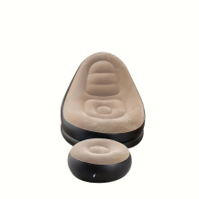(Grey) 1-Person Inflatable Sofa with Footrest & Lazy Bed -Quick-Inflate Outdoor Recliner, Portable Air Cushion Bed for Camping, Backyard,