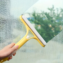 (Yellow) 3-in-1 Window Cleaner with Glass Brush &Multi-Purpose Scraper -Ergonomic Handle, Durable Plastic for Windows, Shower Doors, Car Windshields