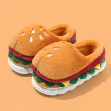 (Colorful, 8.5-9) Winter Warm Plush Slippers - 3D Cartoon Multi-Layer Hamburger Design, Soft Fabric Upper & EVA Sole, Cute Animal & Food Themes