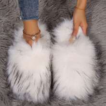 (Multicolor White, 6.5-7) Cozy Fairy Style Slippers - Elegant Fluffy All-Season Solid Color - Non-Slip Rubber Sole, Comfortable Fabric Lining