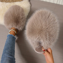 (Khaki 1, 6.5-7) Cozy Fairy Style Slippers - Elegant Fluffy All-Season Solid Color - Non-Slip Rubber Sole, Comfortable Fabric Lining