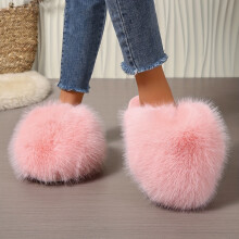 (Pink, 4.5-5) Cozy Fairy Style Slippers - Elegant Fluffy All-Season Solid Color - Non-Slip Rubber Sole, Comfortable Fabric Lining