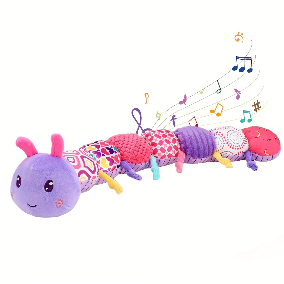 Xylfly (1Pc) 1 Pc Baby Musical Caterpillar Plush Toy With Crinkles And Rattles, Polyester Fiber Sensory Learning Toy For 0 Months Infants, Tummy Time Play