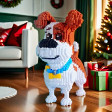 (5522) 5398pcs of Miniature Dog Building Blocks - Adorable DIY Puzzle with a Brown And White Pixelated Design, Interlocking Plastic Blocks