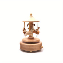 (XL-0033 Rotating Wooden Horse) Handcrafted Wooden Carousel Music Box - Classic Style, No Batteries Required