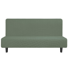 Stretch Armless Soft Jacquard Fabric Small Checks Greyish Green Futon Slipcover Kids Furniture Protector Large