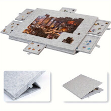 (Silvery Grey, 76.99*51.99 cm) 6-in-1 Foldable Puzzle Table with 6 Drawers & Lid - Portable Felt Puzzle Board, Dark Gray Storage Organizer