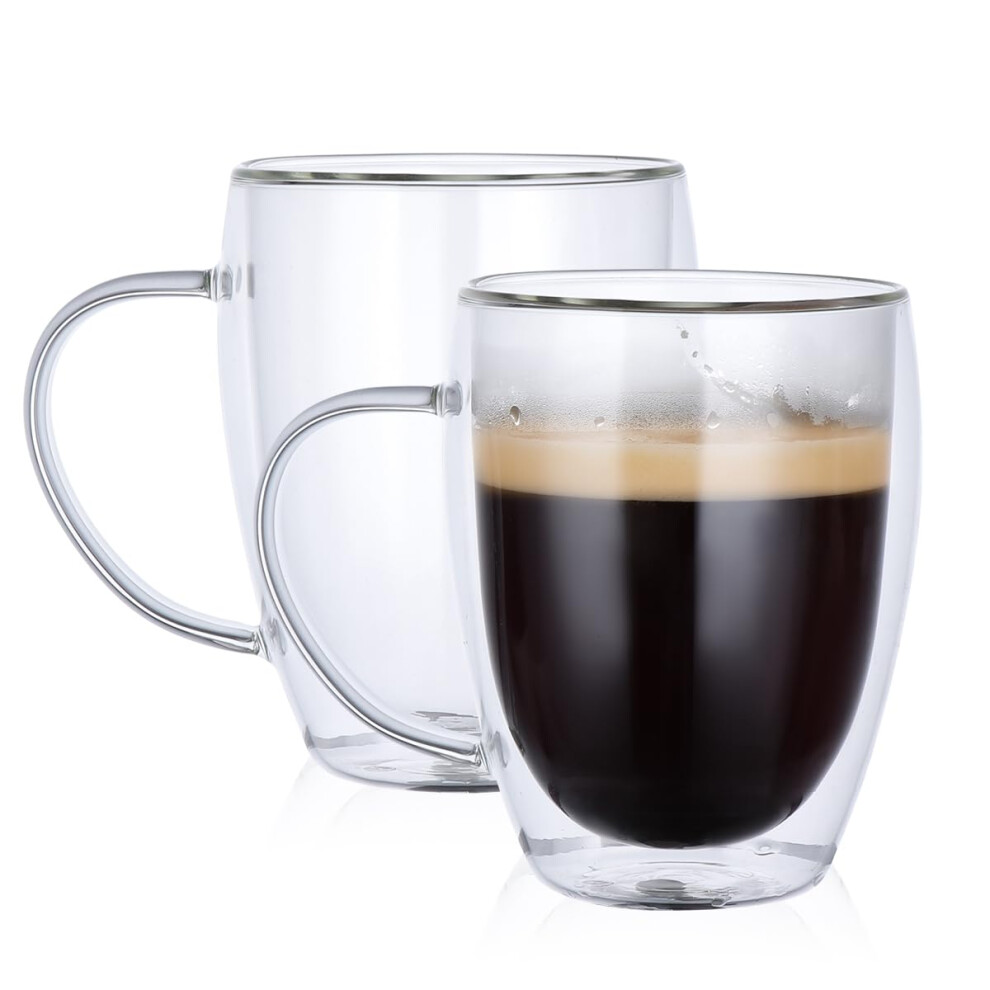 2 Pack Double Walled Glass Coffee Mugs for Espresso Latte 12oz (350ml)