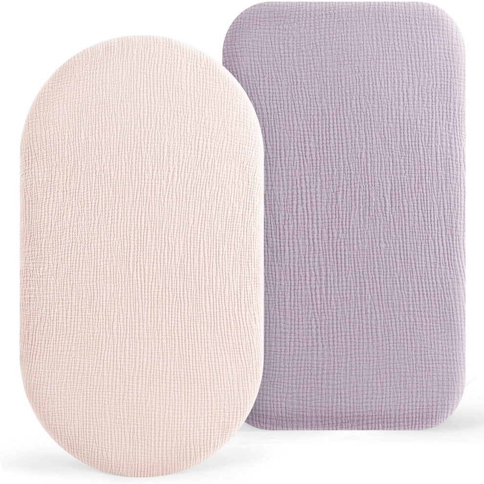 2 Pack Muslin Cotton Bassinet Sheets for Oval and Rectangle Bassinet Mattress Fits Oval and Rectangle Bassinet Mattress