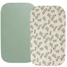 2 Pack Cotton Fitted Bassinet Sheet for ANGELBLISS Koolerthings in Roman Green & Botanical Leaf