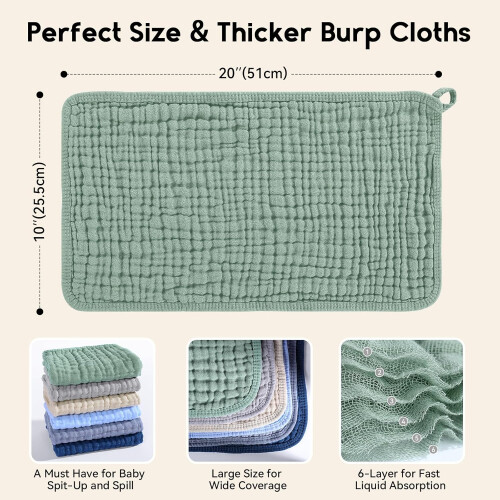 12 Pack Extra Soft and Absorbent Burp Cloths for  20''X10'' 1