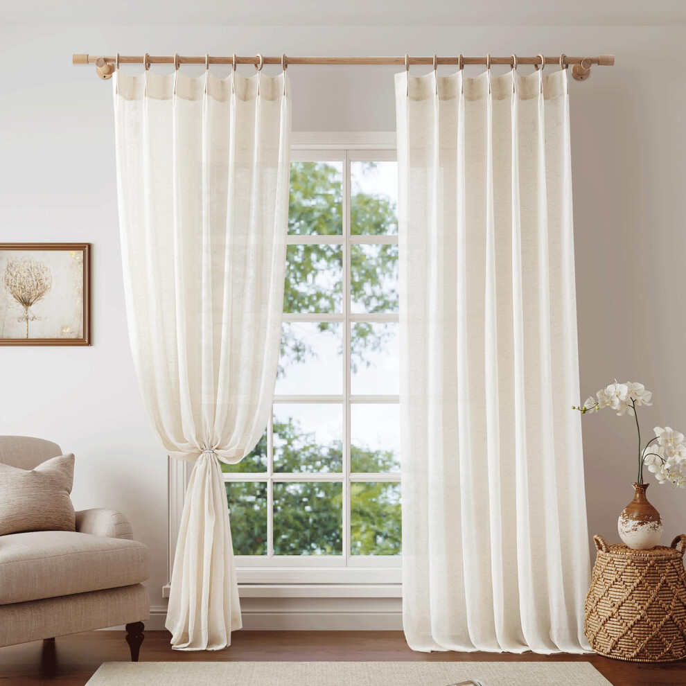 2 Panels Linen Sheer Beige Pinch Pleated Curta Light Filtering Semi Sheer Privacy for Living Room 52x96-image-OPC-PHZPWCT-NEW