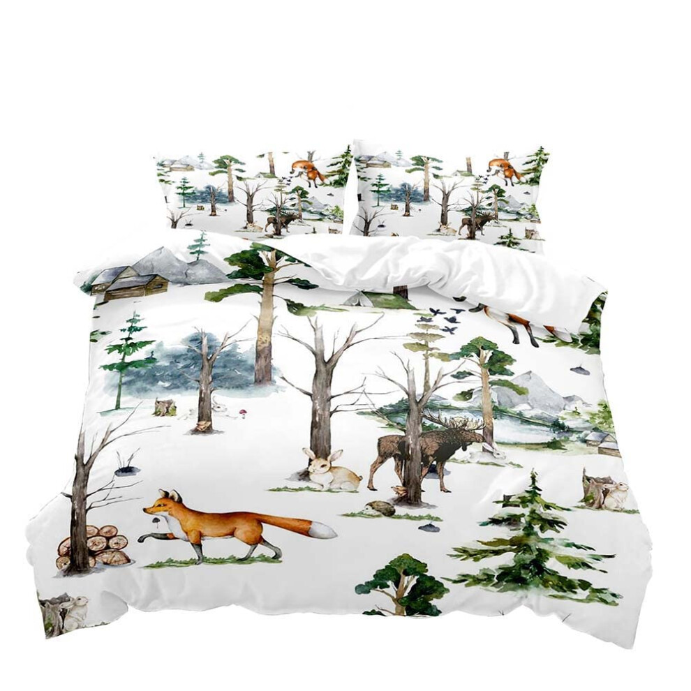 3 PCS Duvet Cover Forest Animal Nursery Toddler Baby  Bedding Rustic Cabin Lodge King