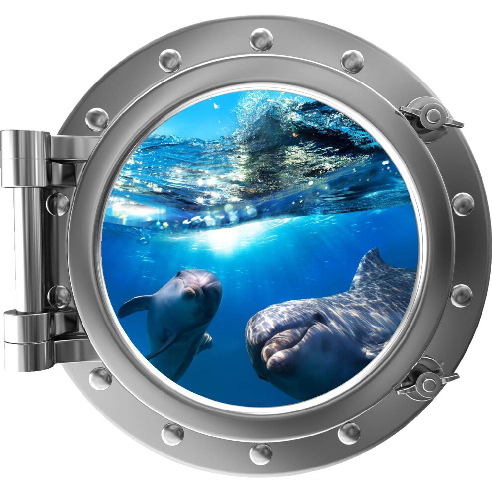 1 Porthole Wall Decal Instant Sea Window View Dolphin Silver Ocean Portal for Kids Room Decor 24 Inch Ref：ZHL