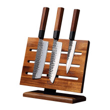 Magnetic Japanese Acacia Wood Knife Holder for Kitchen Storage Enhanced Double-Sided