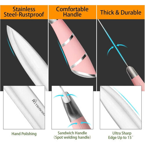 9 Pieces Pink Sharp Non-Stick Coated Knife Set for Cutting Slicing and Dicing Chopping 2