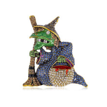 Halloween Witch Alloy Brooch Pin Inlaid Shiny Rhinestone Vintage Style Brooch For Women Girls