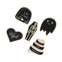 5PCS Halloween Punk Tombstone Coffin Skull Ghost Brooch Alloy Brooches Funny Party Brooch Halloween Dance Party