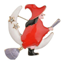 Alloy Delicate Witch Brooches Drip Oil Lapel Shine Rhinestone Brooch For Halloween Gift Tourism Memorial