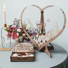 3D Wedding Guest Book Wooden Transparent Heart Shape Frame Drop Box