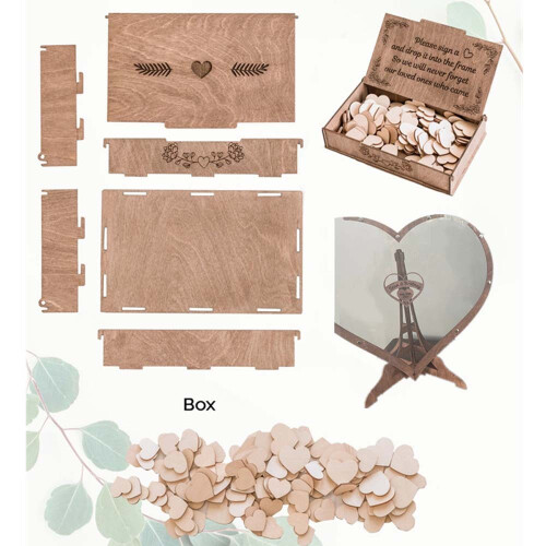 3D Wedding Guest Book Wooden Transparent Heart Shape Frame Drop Box 1