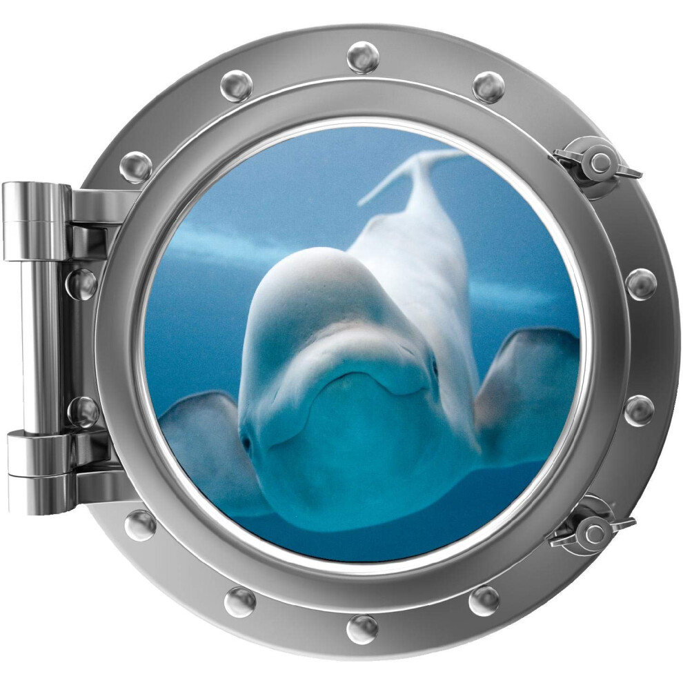 Wall Decal Instant Sea Window View Beluga Whale Silver Porthole 3D Ocean Portal for s Room Decor 18' Ref：blt