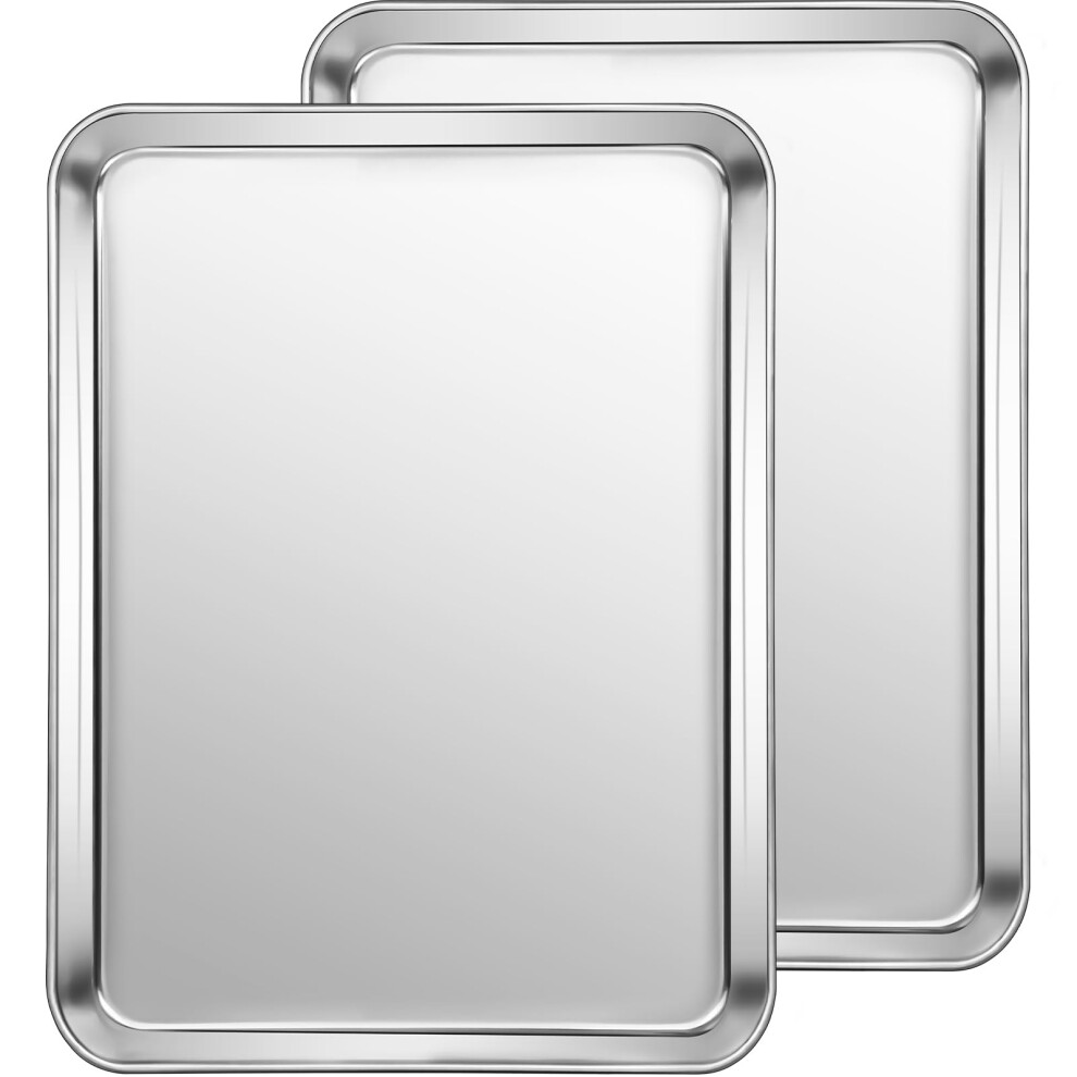 2 Sets Stainless Steel Baking Sheet Non-Toxic Mirror Finish Rust-Free Dishwasher Safe for Baking Toaster Oven 16 x 12 x 1 Inch