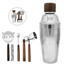 6pcs Bartending Set With 550ml Cocktail Shaker Muddler Double Jigger Bar Spoon Strainer & Matte Stand Stainless Steel Barware Tools