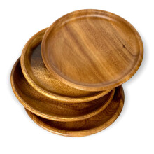 4 Plates Handcrafted Wooden Plates for Side Dish and Sandwich 8' Round