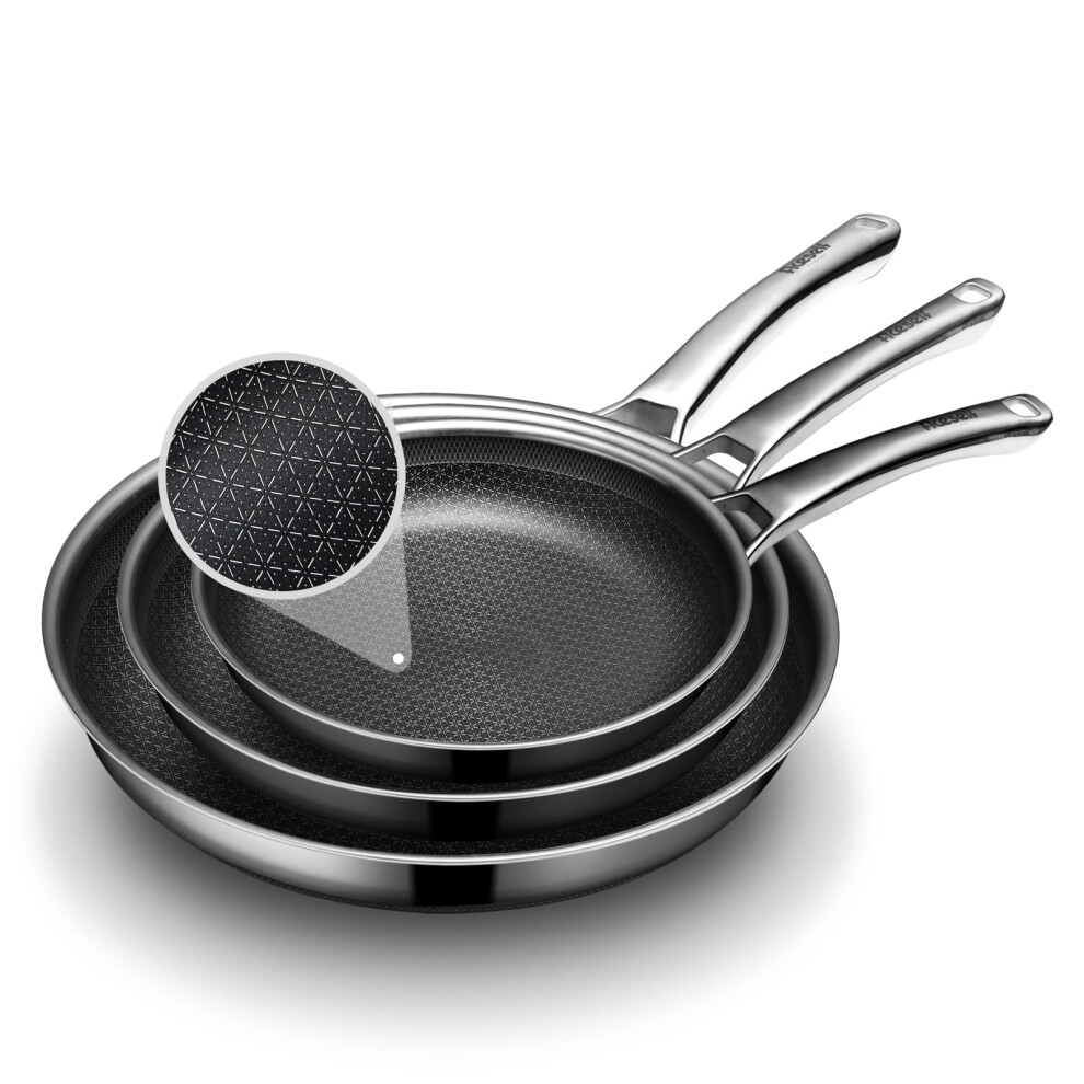 3 Set Nonstick Hybrid Frying Pans for Cooking Induction Cooking 8+10+12 Inch