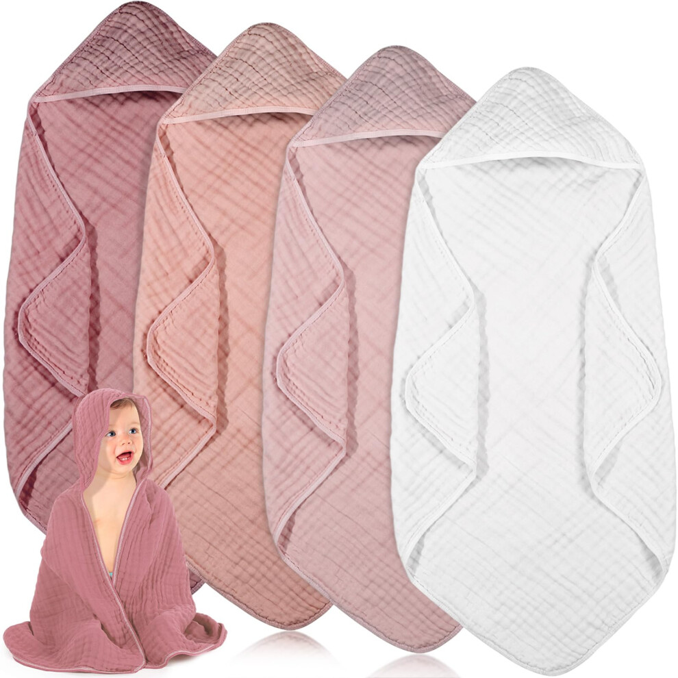 4 Pcs Muslin Hooded Baby Towels Bath Towel 32'x 32'
