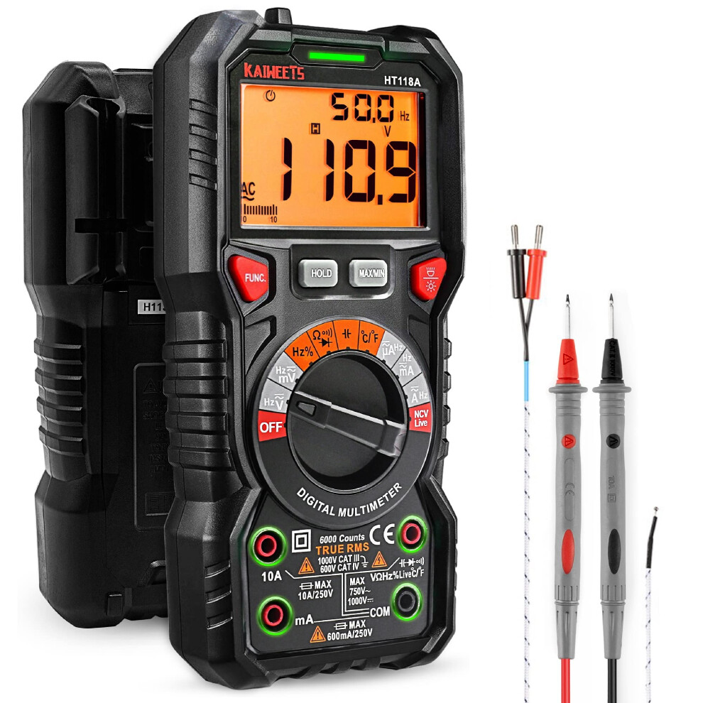 Digital Multimeter Trms 6000 Counts Auto-Ranging Measures Voltage Current Resistance 6493810820397