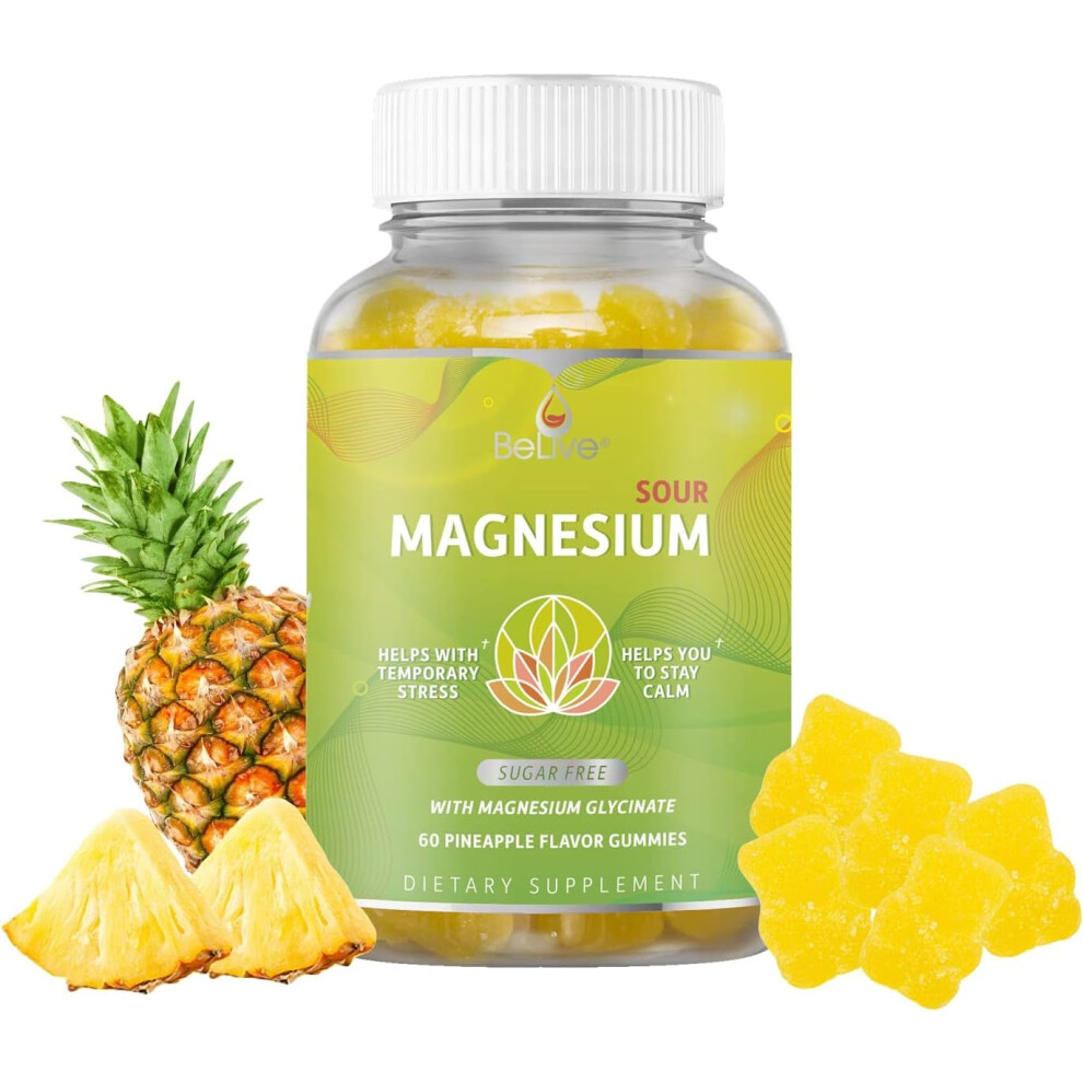 60 Ct Magnesium Gummies Tasty and Tangy Pineapple Flavor for Relaxation 200mg