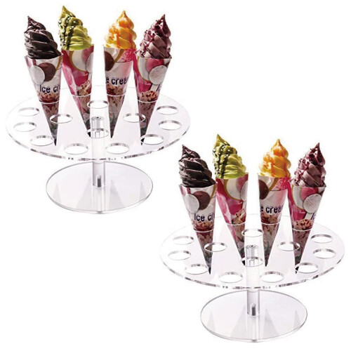 2 Pack Clear Acrylic Ice Cream Cone Holder Stand for Weddings